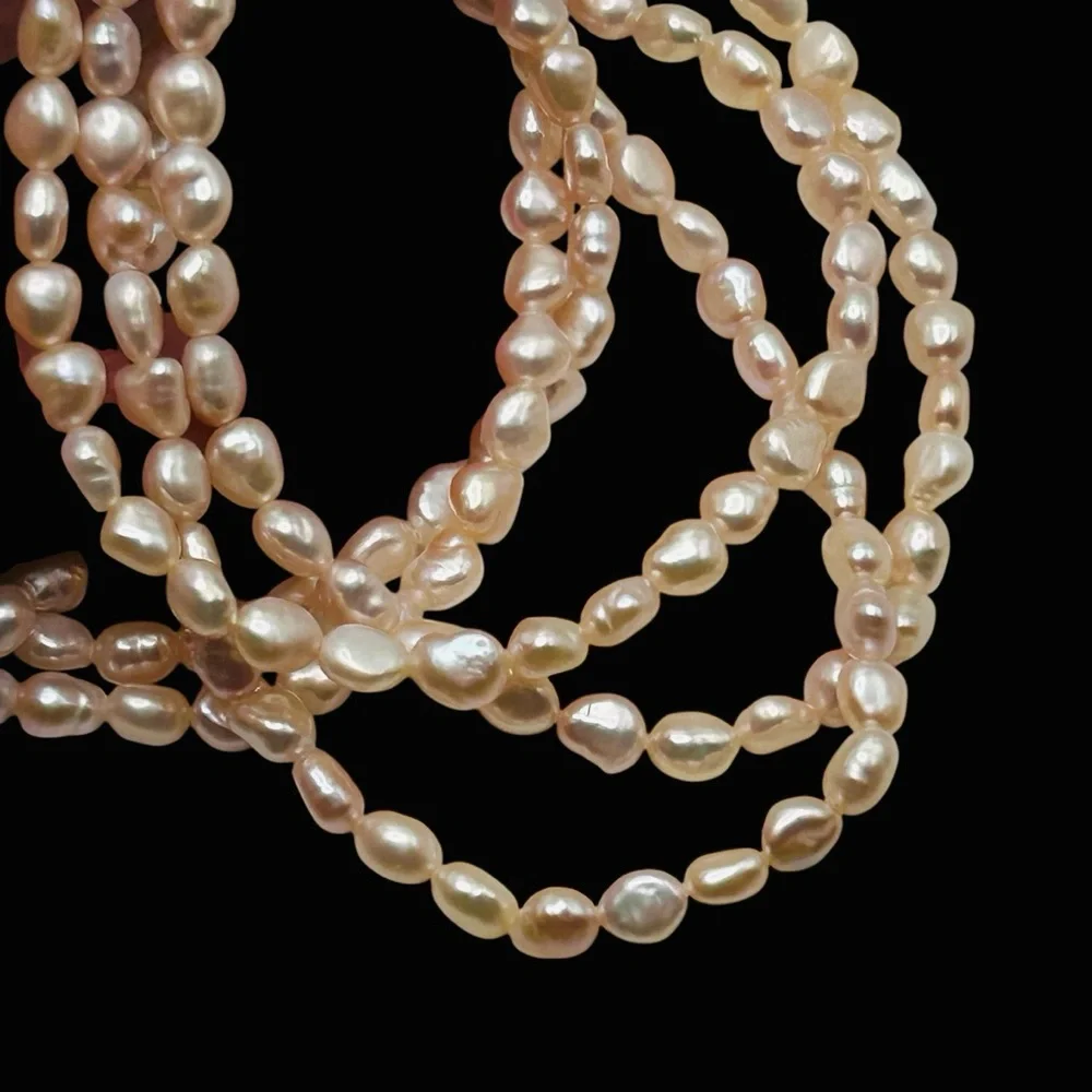 Triple Strand Pink Cultured Pearl Necklace Carved Shell Pendant